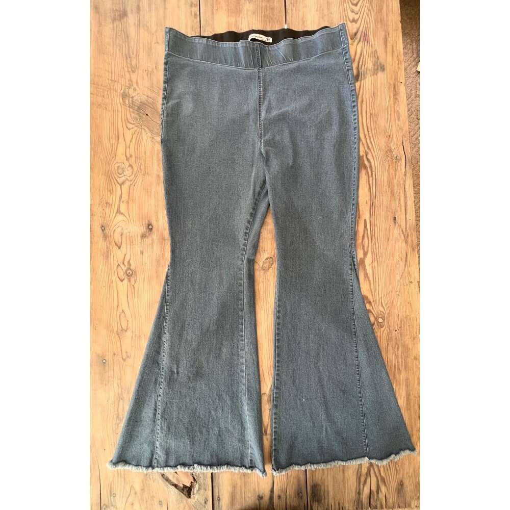 Highway Jeans Flare Jeans Womens 3X Blue Denim Elastic Waist Raw Hem Stretch